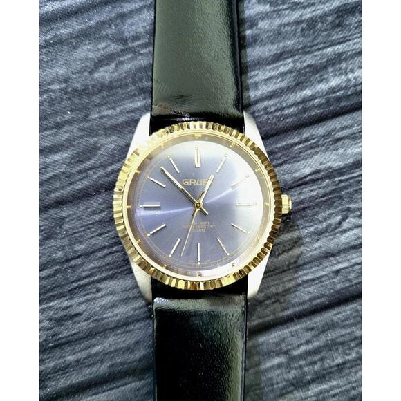 Rare Gruen 2 Tone Mens Dress Watch Satin Dial Fluted Bezel - Picture 5 of 8